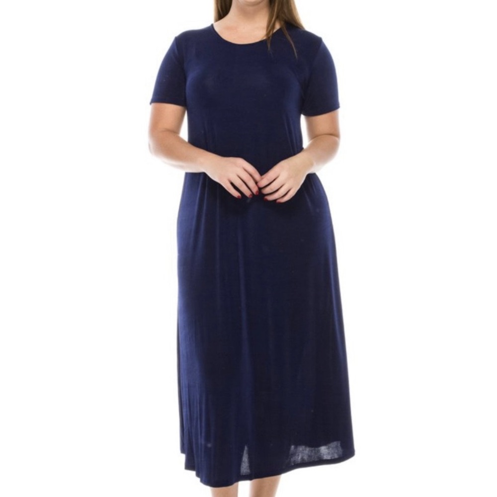 Navy modest midi dress short sleeve
